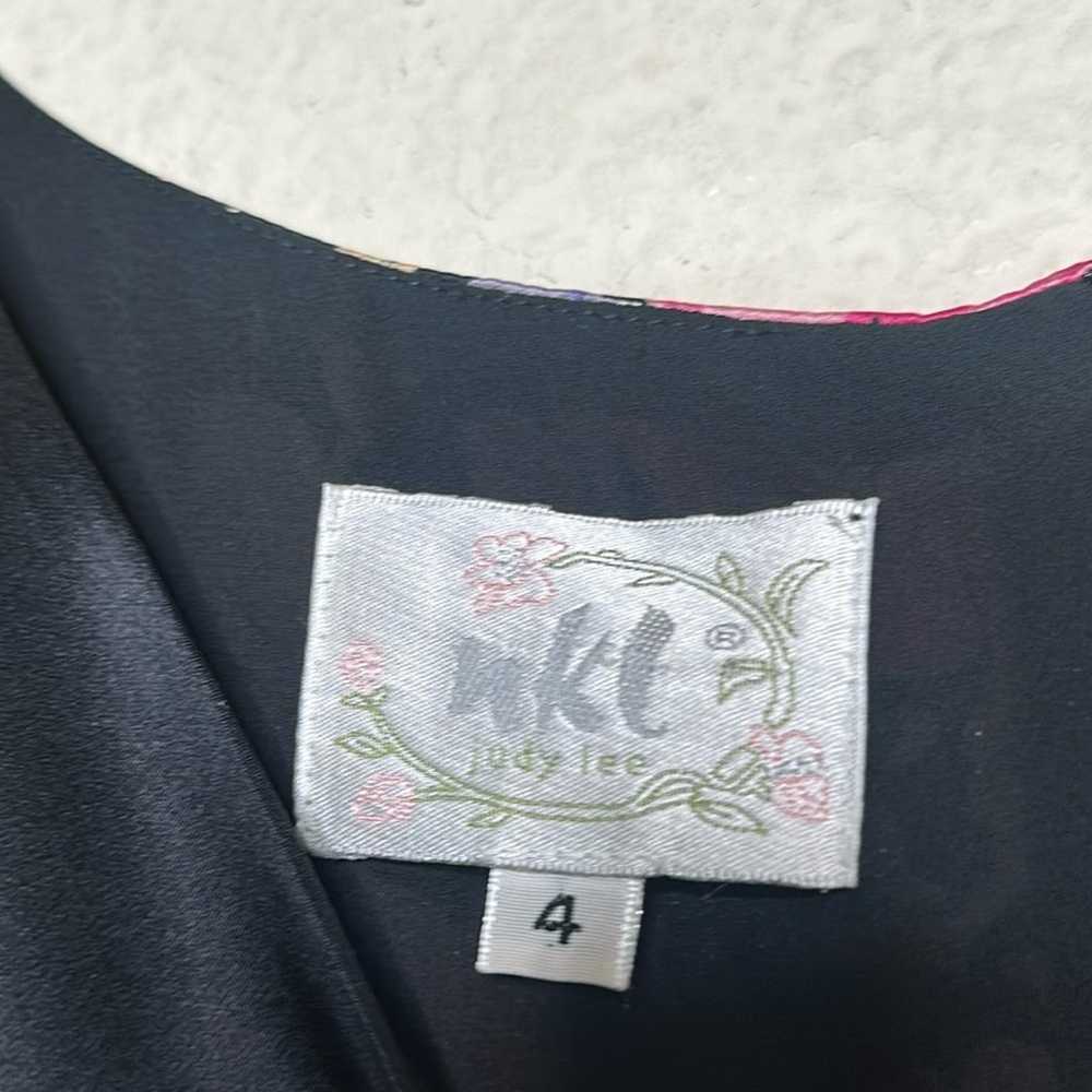 VTG 90s 2k NKT Judy Lee 100% Silk Black Floral Dr… - image 6