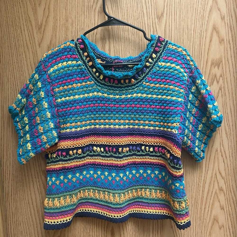 Vintage handmade crocheted knit sweater - image 1