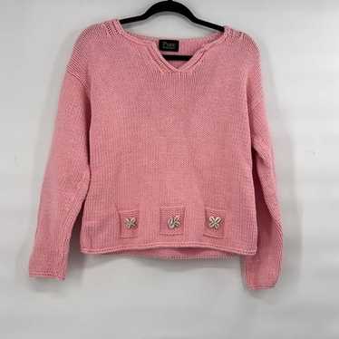 Vintage pink knit shell sweater size small hand kn