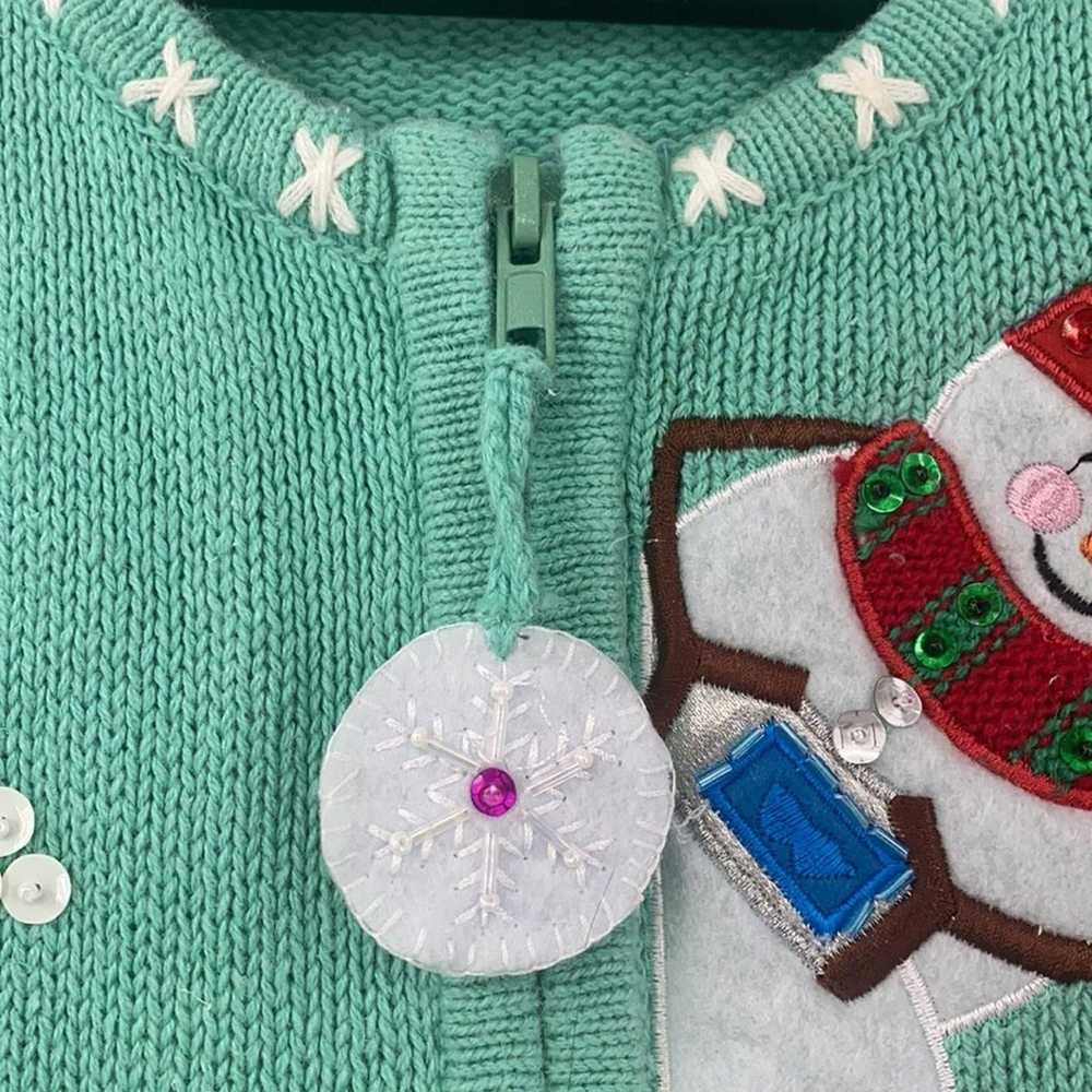 Vintage Christmas cardigan snowman knit size medi… - image 6