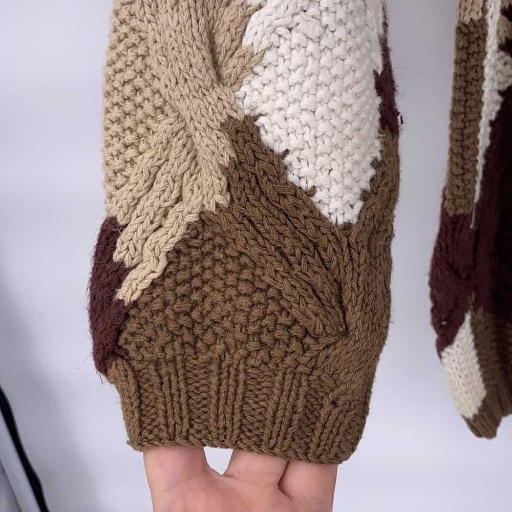 Vintage brown tan white textured cable knit overs… - image 2