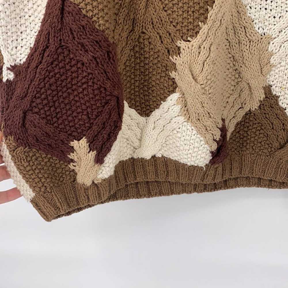 Vintage brown tan white textured cable knit overs… - image 4