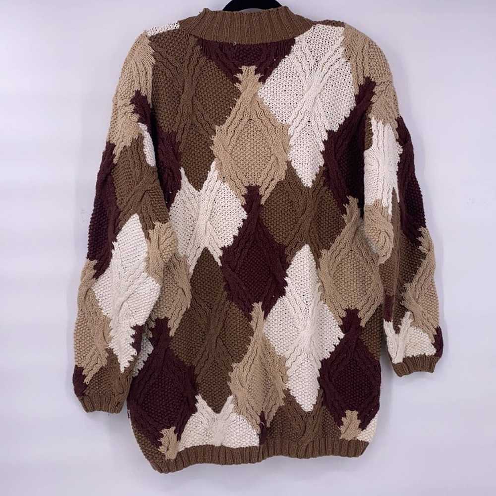 Vintage brown tan white textured cable knit overs… - image 6