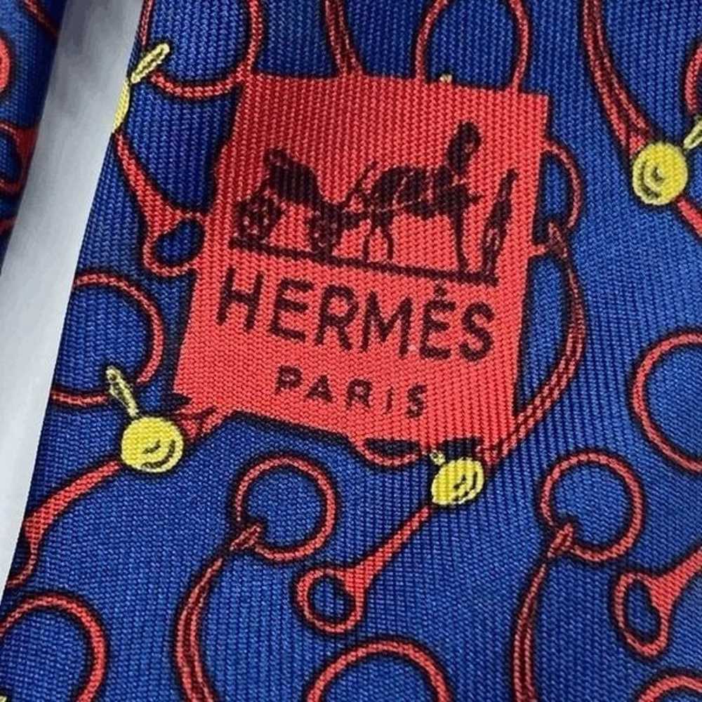Vintage Authentic Hermes Paris Navy Blue & Red Si… - image 6