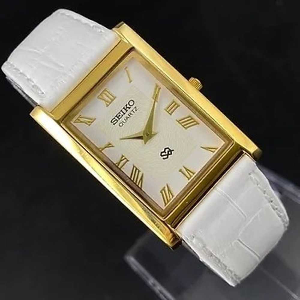 Vintage Style Seiko Quartz Mens Gold Watch & Whit… - image 4