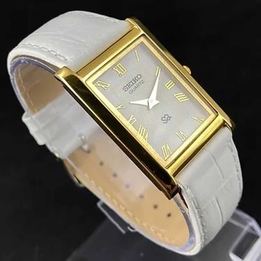 Vintage Style Seiko Quartz Mens Gold Watch & Whit… - image 5