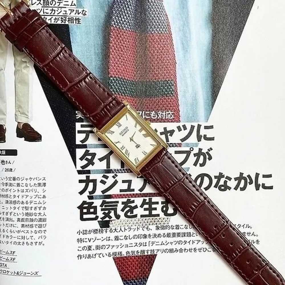 Vintage Style Seiko Quartz Mens Gold Watch & Brow… - image 2
