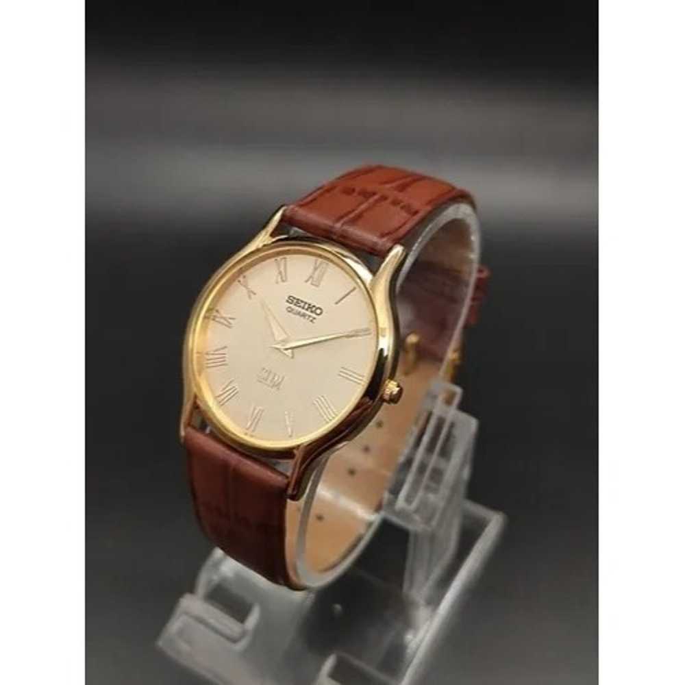 Vintage Style Seiko Quartz Mens Gold Watch & Brow… - image 1