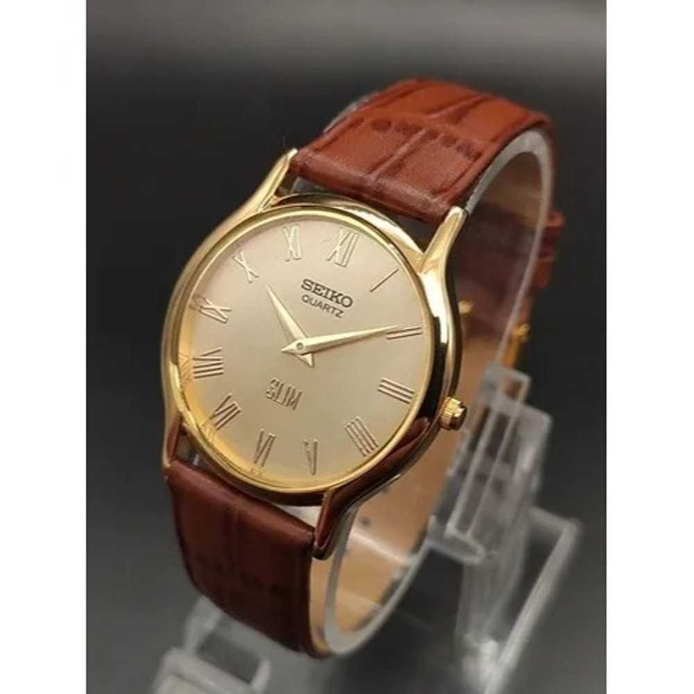 Vintage Style Seiko Quartz Mens Gold Watch & Brow… - image 2