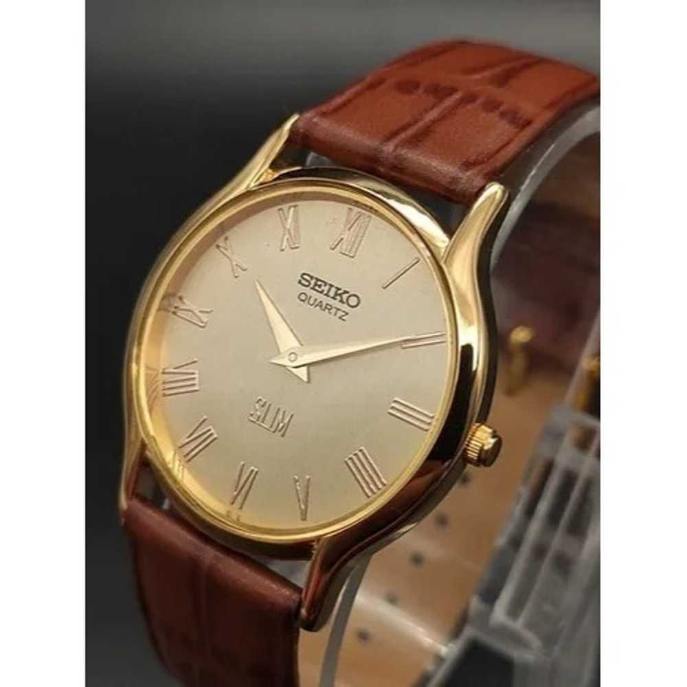 Vintage Style Seiko Quartz Mens Gold Watch & Brow… - image 3