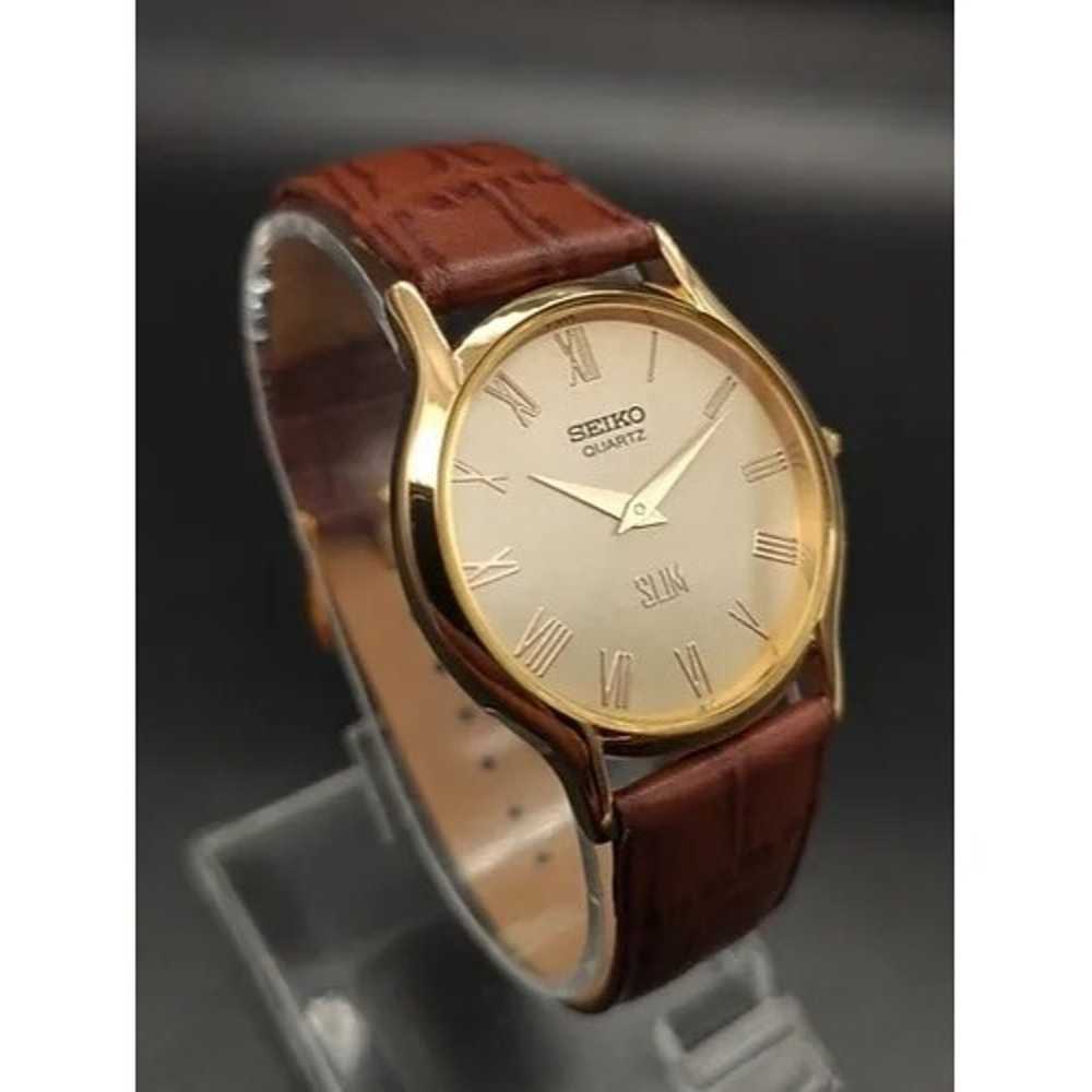 Vintage Style Seiko Quartz Mens Gold Watch & Brow… - image 4