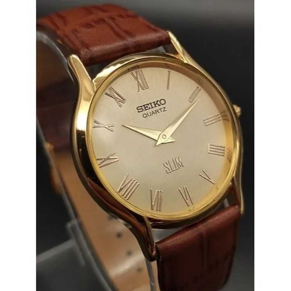 Vintage Style Seiko Quartz Mens Gold Watch & Brow… - image 5