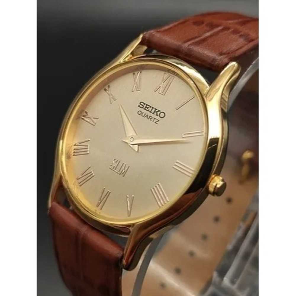 Vintage Style Seiko Quartz Mens Gold Watch & Brow… - image 6