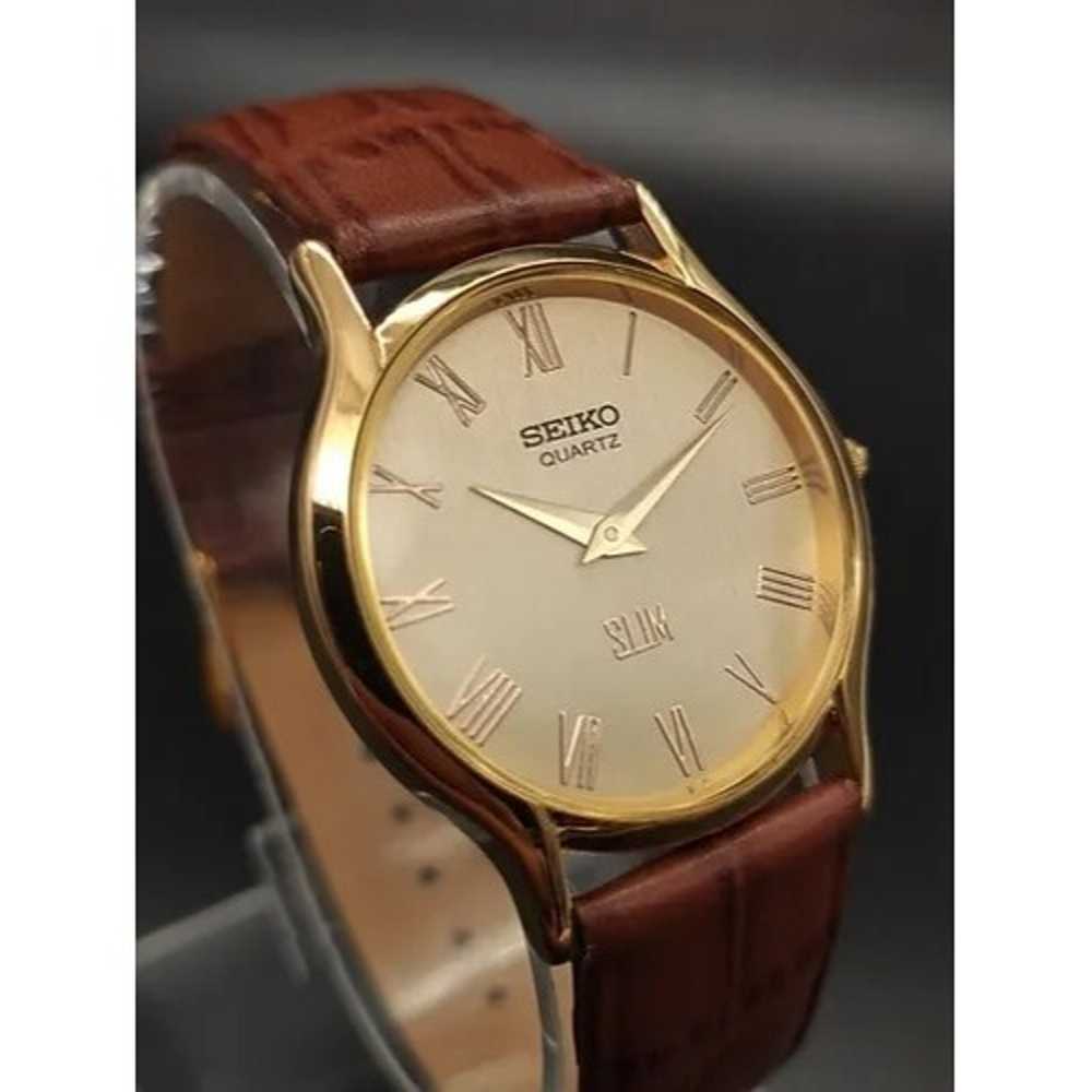 Vintage Style Seiko Quartz Mens Gold Watch & Brow… - image 7
