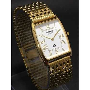 Vintage Style Seiko Quartz Mens Gold Watch & Whit… - image 1