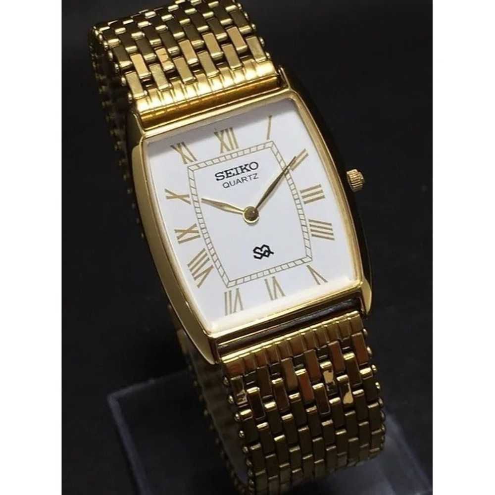 Vintage Style Seiko Quartz Mens Gold Watch & Whit… - image 4