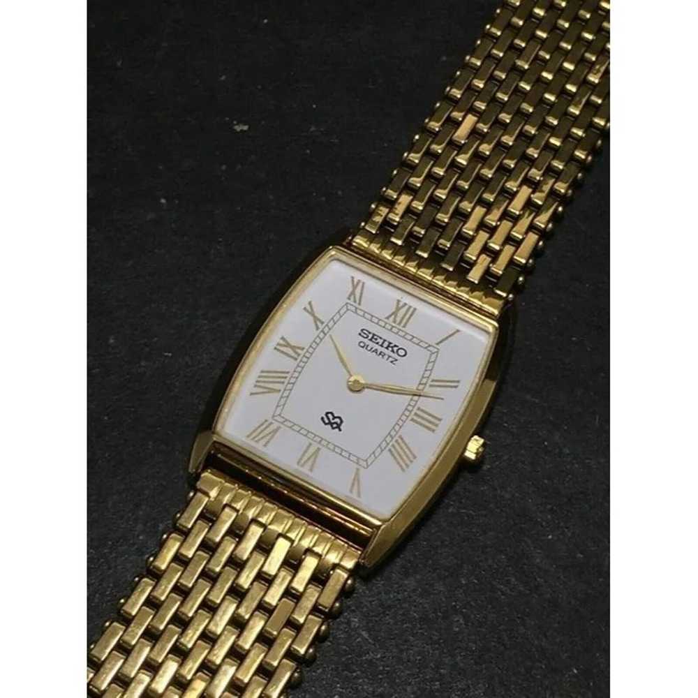 Vintage Style Seiko Quartz Mens Gold Watch & Whit… - image 6