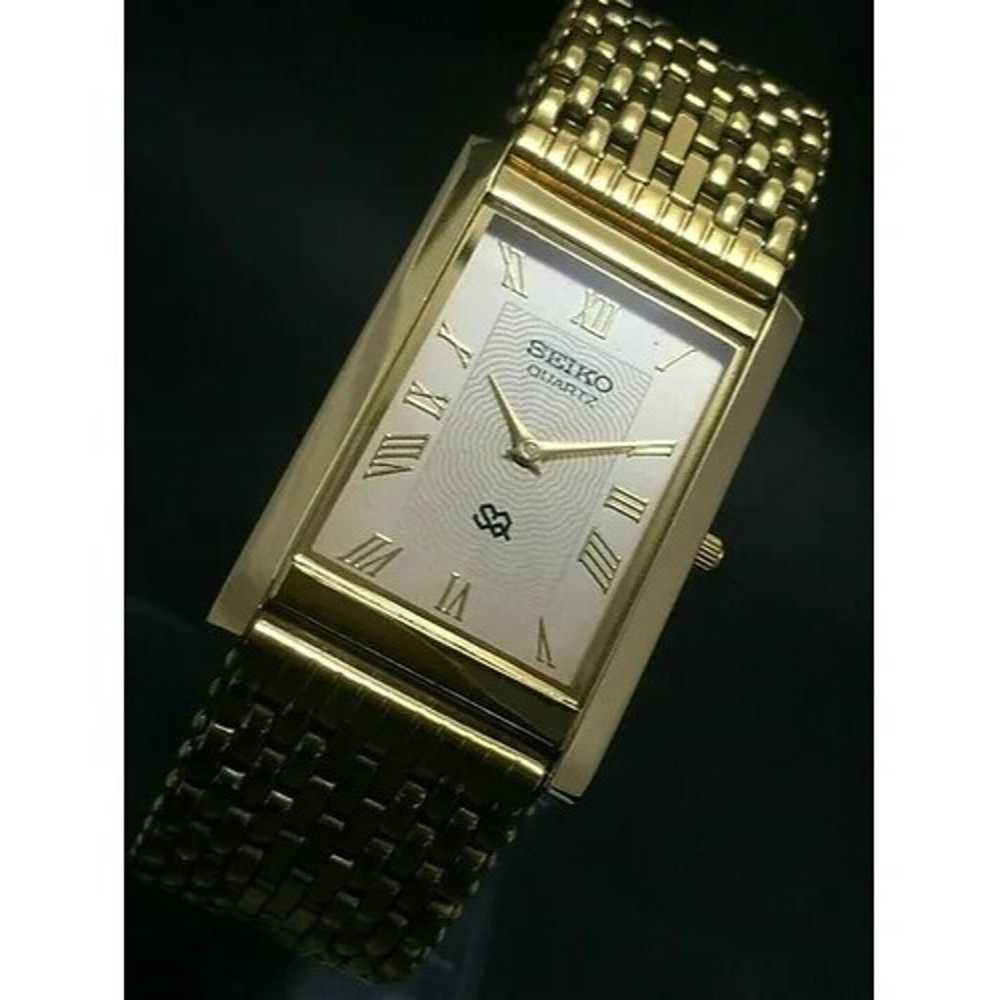 Vintage Style Seiko Quartz Mens Gold Watch & Whit… - image 2