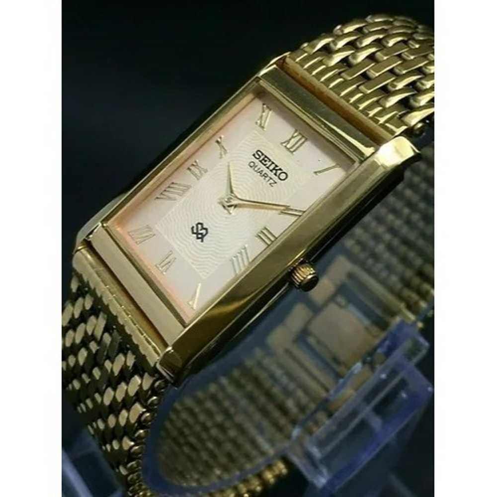 Vintage Style Seiko Quartz Mens Gold Watch & Whit… - image 3