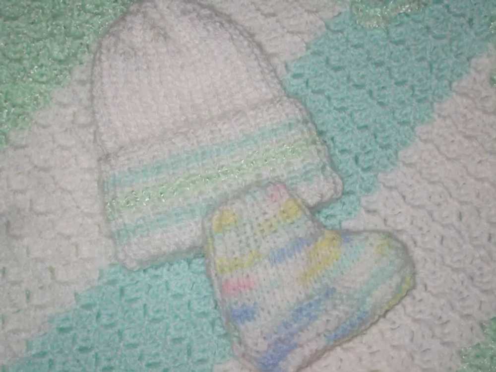 Vintage Baby Blanket, Hat and Booties - image 2