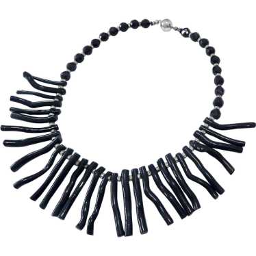 Black Coral Fringe Necklace Sterling Silver Ronde… - image 1