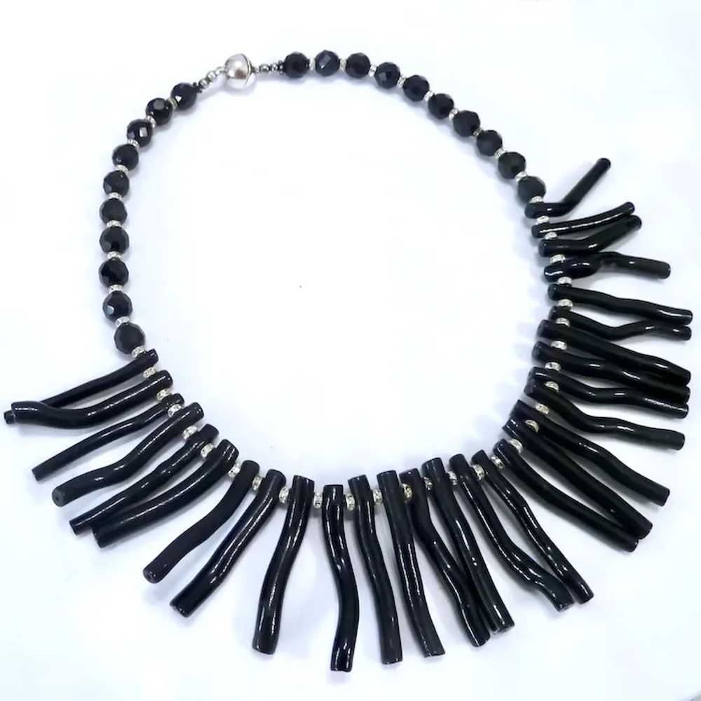 Black Coral Fringe Necklace Sterling Silver Ronde… - image 2