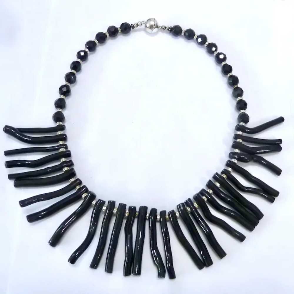 Black Coral Fringe Necklace Sterling Silver Ronde… - image 3