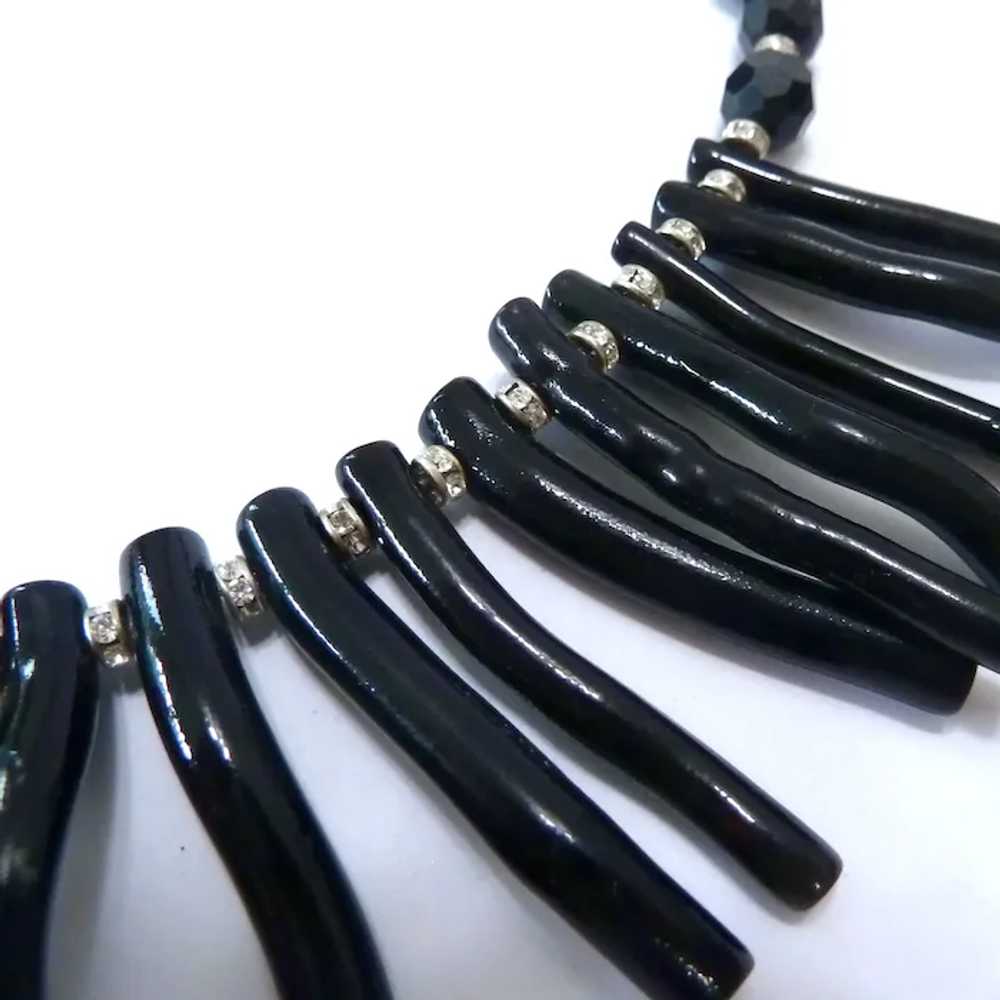 Black Coral Fringe Necklace Sterling Silver Ronde… - image 5