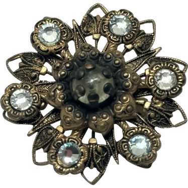 Vintage estate rhinestone flower brooch pin