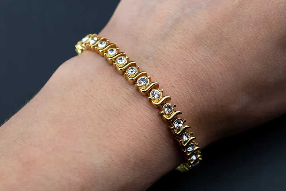 Fancy rhinestone bracelet, dainty clear crystal c… - image 2