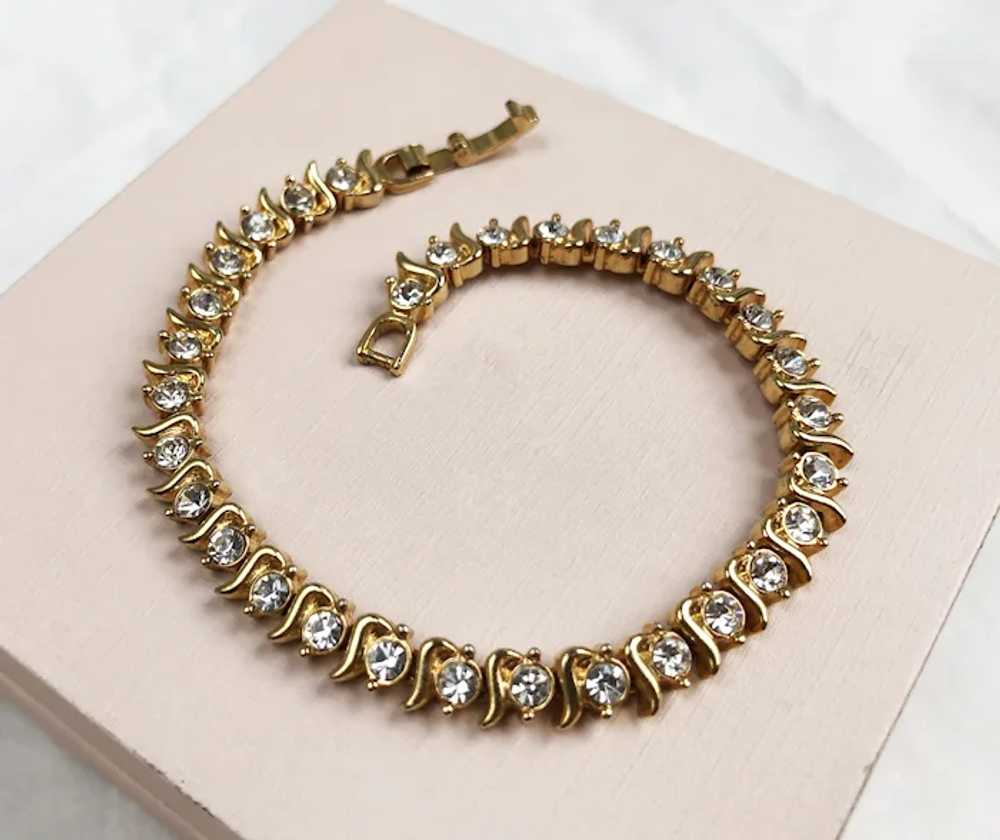 Fancy rhinestone bracelet, dainty clear crystal c… - image 9