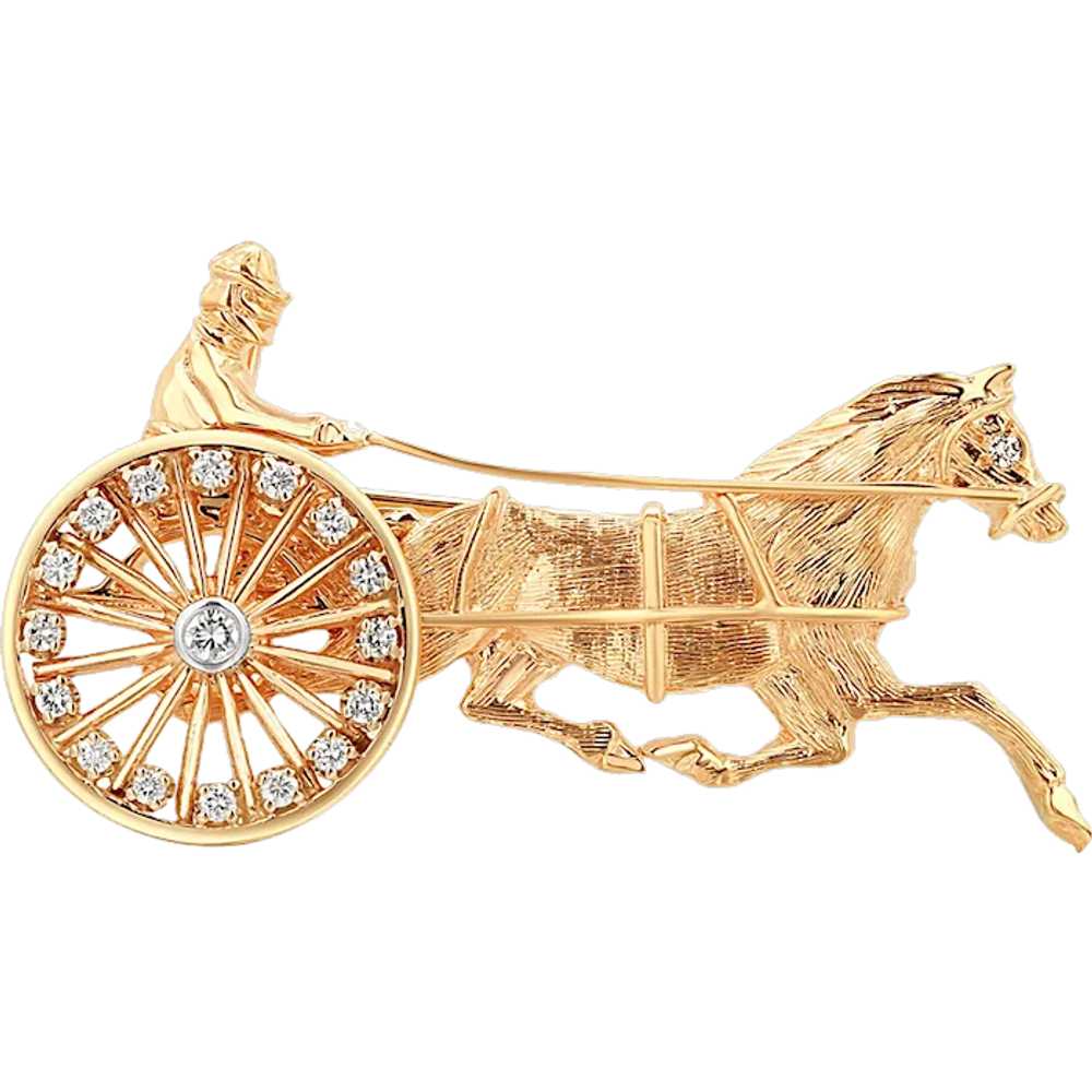 14 Karat Driver Horse and Sulky Moveable Diamond … - image 1