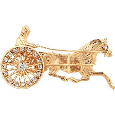 14 Karat Driver Horse and Sulky Moveable Diamond … - image 1