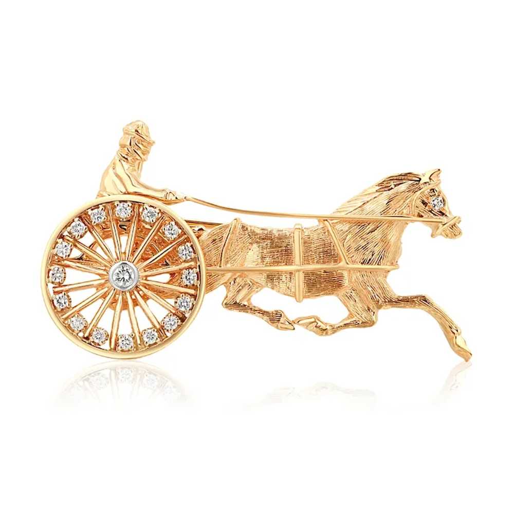 14 Karat Driver Horse and Sulky Moveable Diamond … - image 2