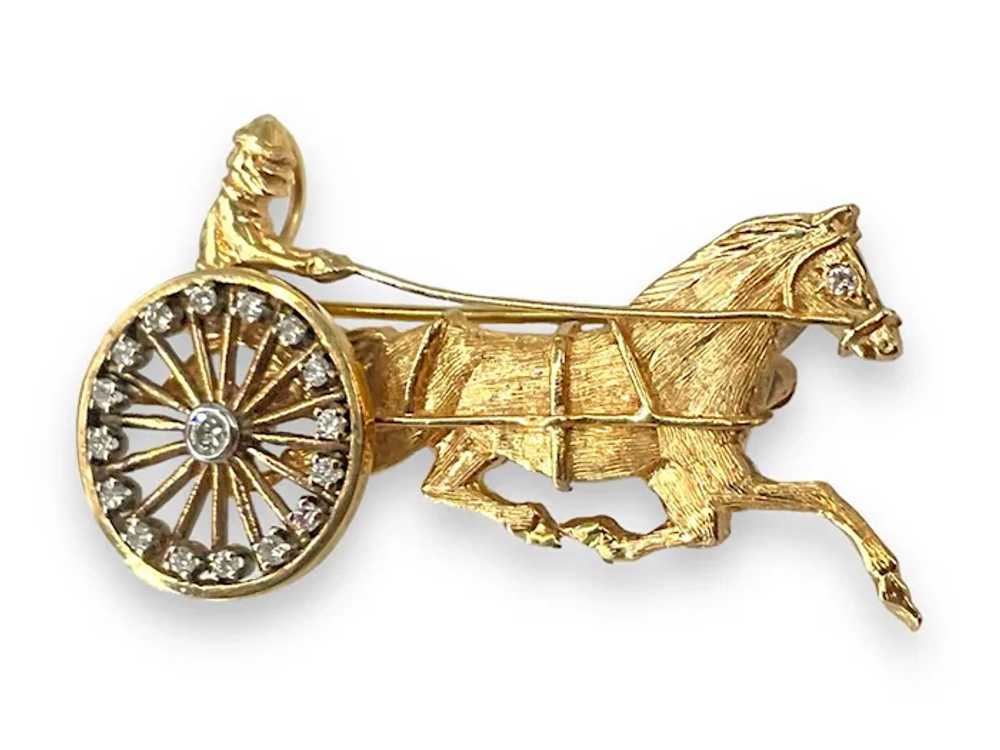 14 Karat Driver Horse and Sulky Moveable Diamond … - image 3