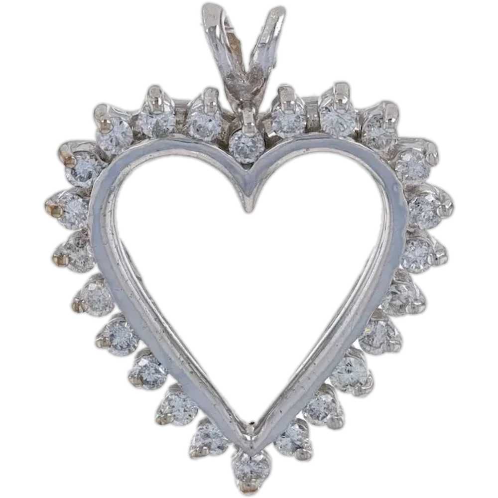 White Gold Diamond Heart Pendant - 14k Round Bril… - image 1