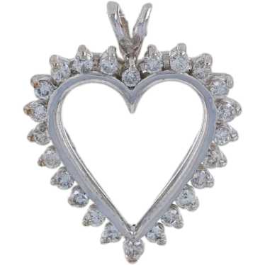 White Gold Diamond Heart Pendant - 14k Round Bril… - image 1