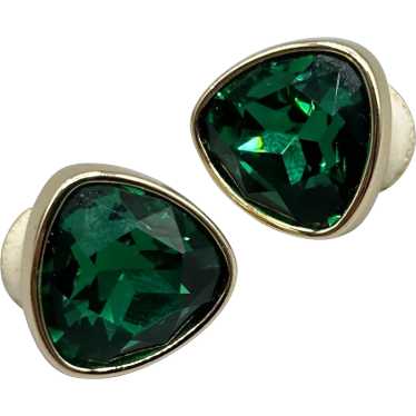 Vintage Swarovski Emerald Green Earrings Clip On … - image 1