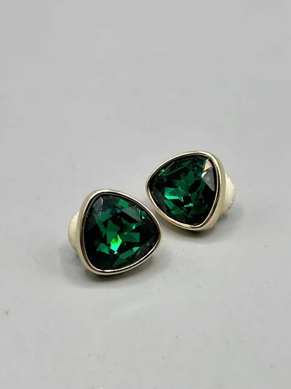 Vintage Swarovski Emerald Green Earrings Clip On … - image 2