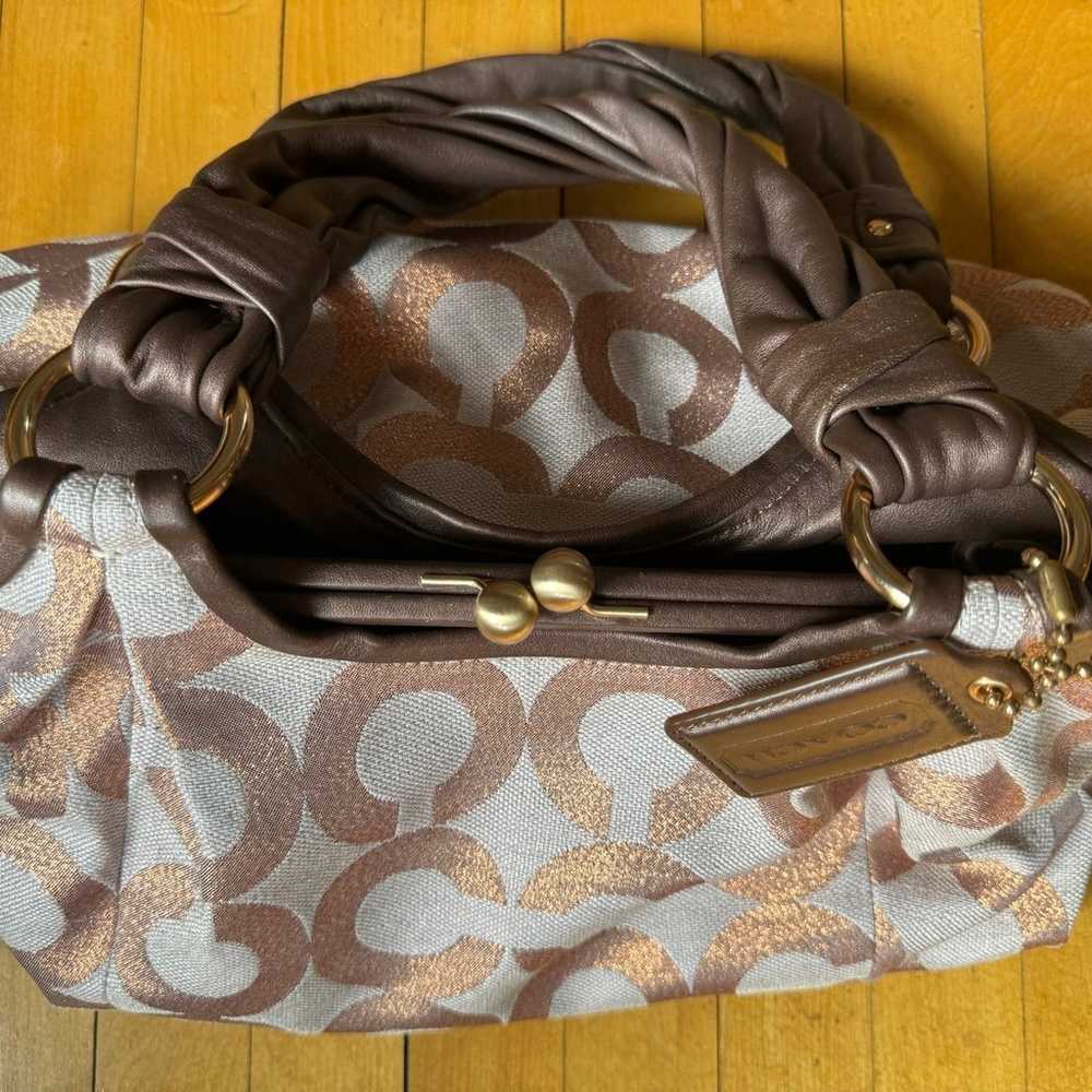 Gorgeous Metalic Brown Handle Coach Purse with Pi… - image 5