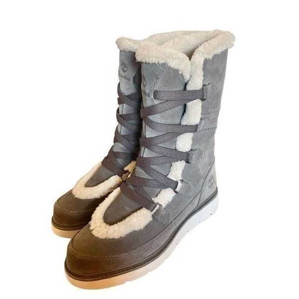 Timberland grey suede pull on shearling boots siz… - image 1