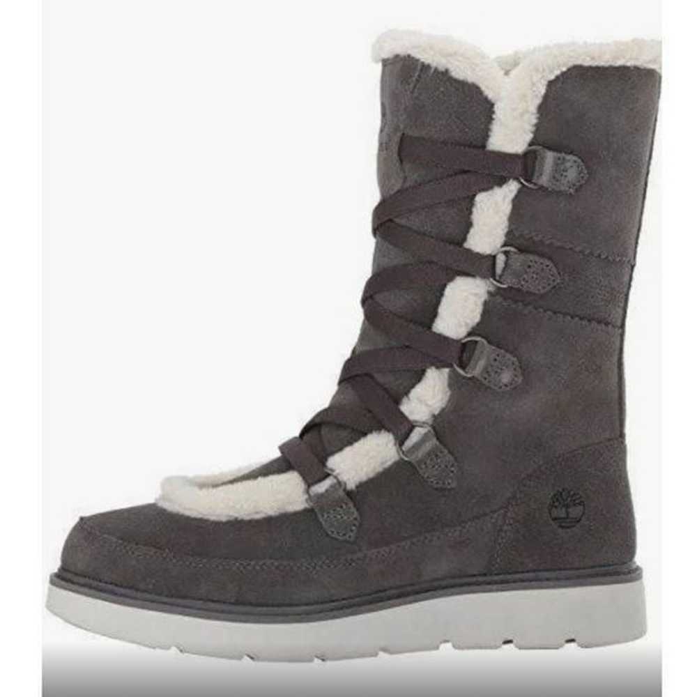 Timberland grey suede pull on shearling boots siz… - image 2