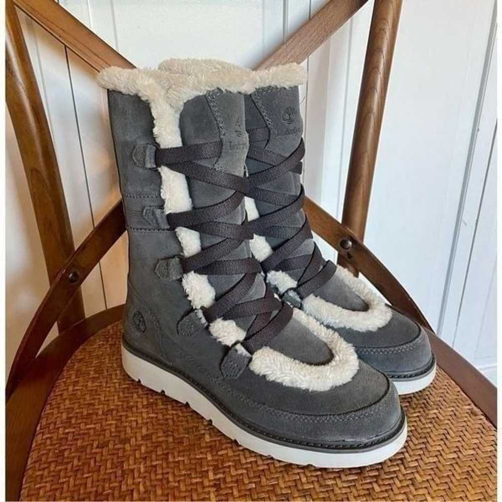 Timberland grey suede pull on shearling boots siz… - image 4
