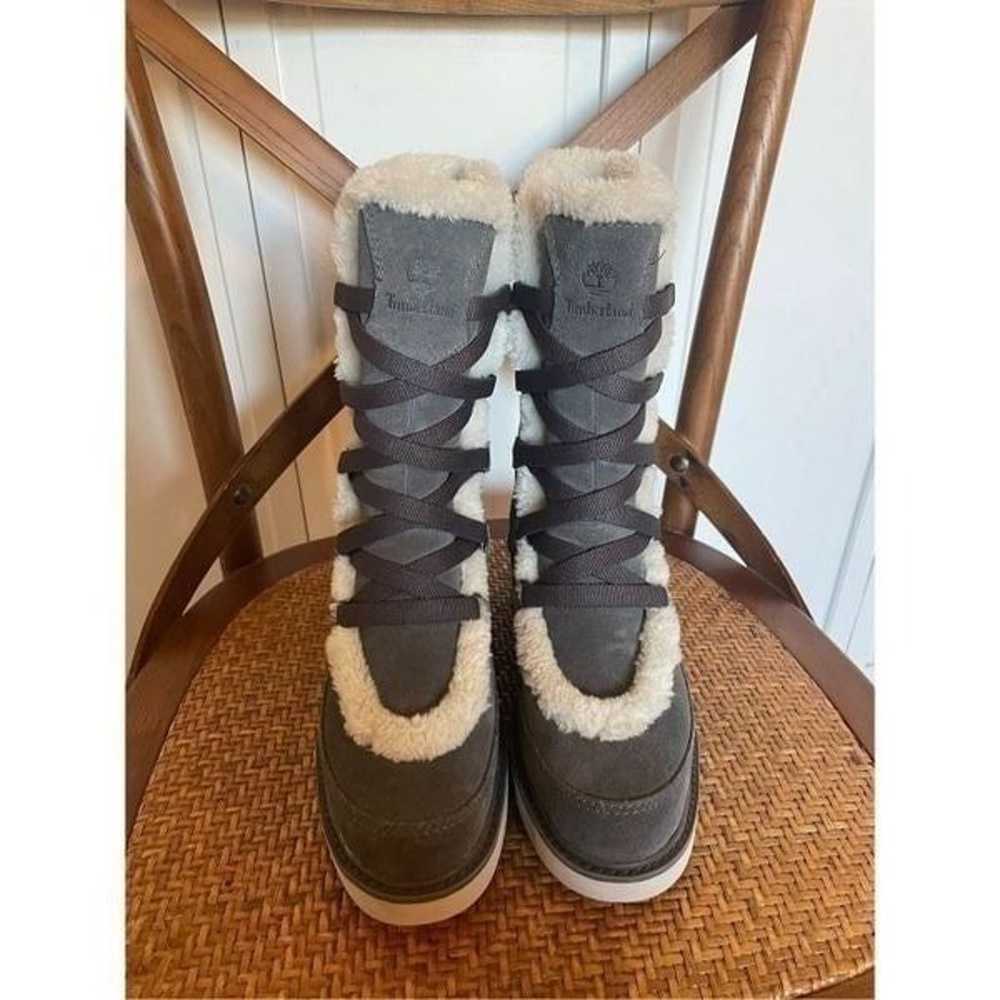 Timberland grey suede pull on shearling boots siz… - image 5