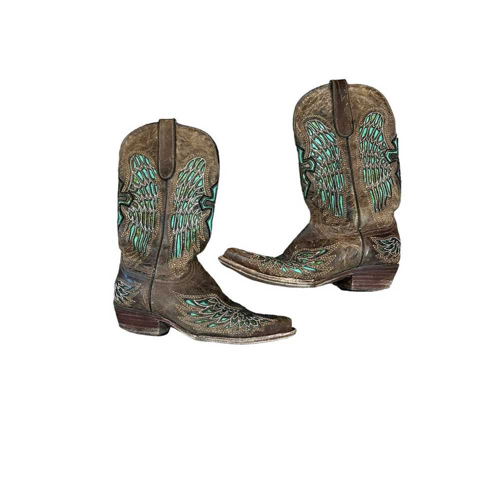 Ferrini Boots Brown Green Laser Floral Leather Cl… - image 4