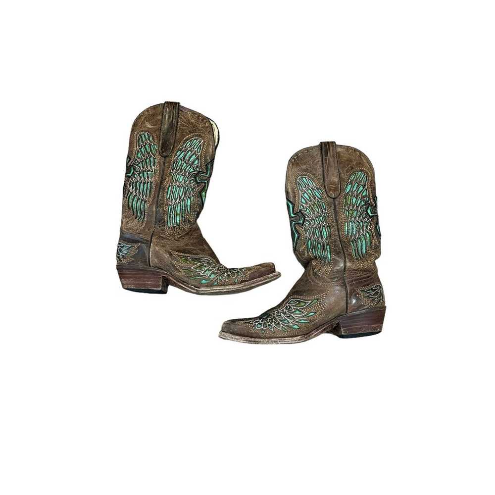 Ferrini Boots Brown Green Laser Floral Leather Cl… - image 5
