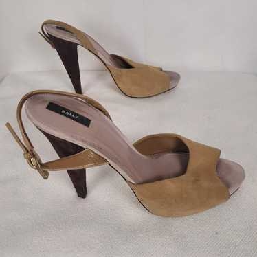 Bally Tan Suede Open Toe High Heeled Sandals