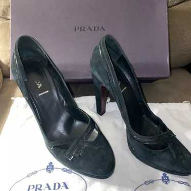 PRADA Suede Hunter Green Heels Shoes Pumps Art De… - image 1