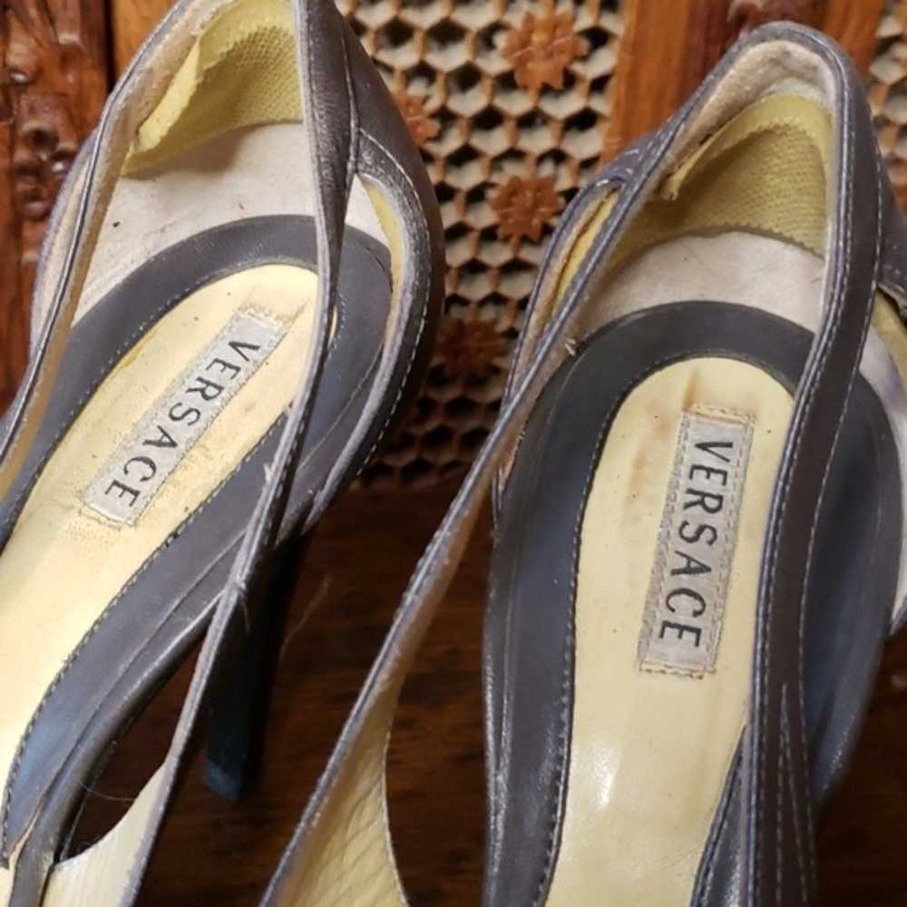 Vintage Versace Gray Women's Heels  with brass na… - image 5