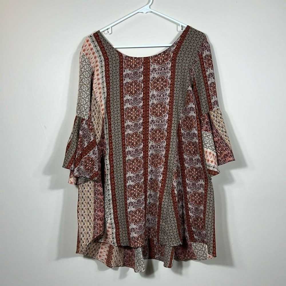Umgee Bell Sleeve Bohemian Fall Mini Dress Size L… - image 1